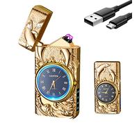 YOZWOO Accendino elettrico USB ricaricabile Accendino antivento a candela senza fiamma Accendino ad arco al plasma con torcia LED per barbecue all'aperto, escursioni, campeggio (Oro-Delfino)