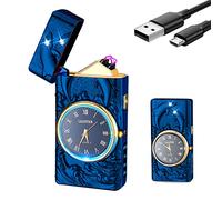 YOZWOO Accendino elettrico USB ricaricabile Accendino antivento a candela senza fiamma Accendino ad arco al plasma con torcia LED per barbecue all'aperto, escursioni, campeggio (Blu-Delfino)