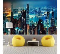 YOZYOOOZ Carta da parati 3D con scena notturna di illuminazione di edifici cittadini moderni, adatta per camera da letto, soggiorno, ristorante, cameretta dei bambini, sfondo per pareti del bagno