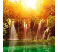 YOZYOOOZ Carta da parati autoadesiva 3D con foto di cascata, tramonto e sole nella foresta, adatta per gli inquilini, adatta per la decorazione artistica della camera da letto e del soggiorno.