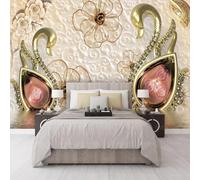 YOZYOOOZ Il murale autoadesivo in PVC 3D con cigno rosa raffigurante gioielli in oro e argento è adatto per decorare il soggiorno, l'ufficio, la camera da letto e la cameretta dei bambini.