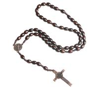 YPBEW Collana con rosario vintage realizzata a mano con perline legno per la preghiera religiosa, incluse perline da 8 mm, 10 mm e pendente con croci da 5, 2 cm