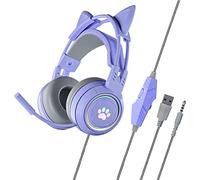 YPBEW Cuffie da Gioco Cat-Ear con Isolamento Acustico sopra Le Cuffie con Supporto per Microfono Controllo Volume Bass Surround Gatto Illuminato Rimovibile USB cablato Gaming per