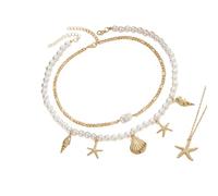 YPBEW Echinoderm Shell Pearl Charm Catena Elegante Lega Gioielli per le Donne Tutti I Giorni Layered Present Concept Multi-Layer Acanto Pearl Ciondolo Catena