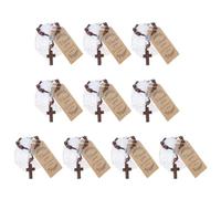 YPBEW Set di braccialetti rosari in legno con croci e perline, regalo per battesimo, con scatola di carta scavata, biglietti di ringraziamento, sacchetti in organza