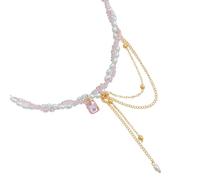 YPBEW Set orecchini pendenti con pietra simulata in blocco vetro Versatile per abiti casual Riunioni Gioielli in lega Cristalli eleganti Nappe con perline Orecchini con collana