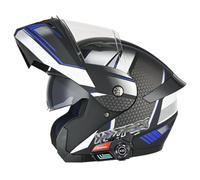 YPDOPORA Casco Moto Modulare Bluetooth, Casco Integrale Bluetooth Integrato per Moto Flip Up per Uomo Donna con Doppia Visiera Casco da Strada per Ciclomotore Approvato DOT,Blu,XL61~62CM