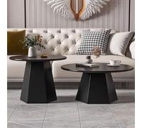 YPDOPORA Set di Tavolini da caffè Rotondi Moderni Impilabili da 2 Pezzi, Tavolini da caffè Rotondi in Legno Massello, Tavolino Centrale Moderno, Tavolini Centrali Moderni per Soggiorno,Nero,70+50cm