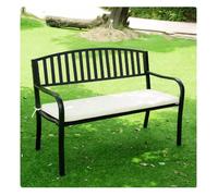 YPIOUREN Panchina da Giardino, Panchine da Esterno Resistenti Alle Intemperie, Robusta Struttura in Metallo in Ghisa, Panca da Esterno Rettangolare Sul Retro(Black 1,With Cushion)