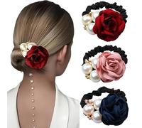 Ypkia 3 pezzi fiore elastici per capelli con perle da donna sottili elastici elastici per scrunchies coda di cavallo supporto per donne ragazze