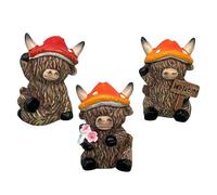 Yplkm Statuina Di Highland Cow - 3 Pezzi Statua Scozzese con Cappello a Fungo Stile Rustico,Scultura In Resina Decorazione Animale Per Tavolo Giardino Casa Centrotavola