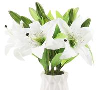 YPLonon 6Pz Fiore Artificiale del Giglio in Lattice 36cm Bouquet Fiori Artificiali Bianchi con 3 Boccioli Realistico Mazzo di Fiori Finti a Domicilio per Graves Nozze Matrimonio