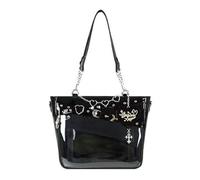 YPREWY Borsa da dolore trasparente alla moda con ampio spazio ed elegante borsa a tracolla in PU con catena a cuore per gite quotidiane ed eventi a tracolla a catena a forma di cuore, Nero , One Size