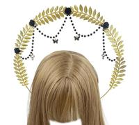 YPREWY Cerchietto con corone barocche con ciondolo di perle, coroncina dorata, per spettacoli teatrali, festival musicali e accessori per la testa di nozze, Metallo