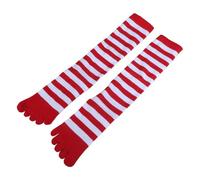 YPREWY Donne Ragazze Split Toe 5 Finger Vitello Calze Arcobaleno A Strisce Colorate Stampato Traspirante Cotone Alto Tubo Calze Toe Per Le Donne Cinque Dita, Strisce rosse e bianche, Taglia unica