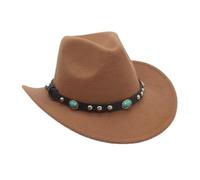 YPREWY Homburg Fedoras con fascia etnica unica Fedoras cappello classico porkpie cappello per ragazzo uomo festa a tema campeggio cappelli da cowboy, Nuovo Khaki, Taglia unica