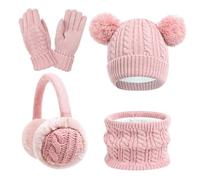 YPREWY Set di cappelli per bambini con sciarpa, guanti e paraorecchie, set essenziale per l'inverno per bambini dai 3 ai 10 anni, unisex, per attività all'aperto, A, Taglia unica