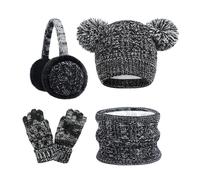 YPREWY Set di cappelli per bambini con sciarpa, guanti e paraorecchie, set essenziale per l'inverno per bambini dai 3 ai 10 anni, unisex, per attività all'aperto, Nero e bianco, Taglia unica