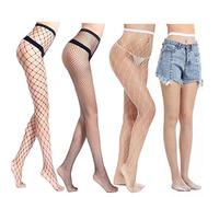 Ypser Collant a rete Calze a rete Sparkle Strass Glitter Net Collant, 4 paia nero bianco (grandi e piccoli), taglia unica
