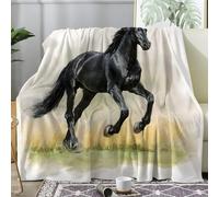Ypthriline Cavallo Nero Coperta, Stile a inchiostro Coperta in Flanella di Microfibra 130×150 CM, Leggera, Morbida, Comoda e Calda, Adatto per Divan e Letti