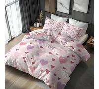Ypthriline Copripiumino Singolo Lettere a cuore 3 Pezzi Copripiumino 3D 135x200 cm Rosa in Microfibra Set Singolo con Cerniera (2 Federe 50x80 cm), per Letto Singolo