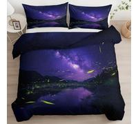 Ypthriline Copripiumino Singolo Lucciole 3 Pezzi Copripiumino 3D 135x200 cm Notte stellata in Microfibra Set Singolo con Cerniera (2 Federe 50x80 cm), per Letto Singolo