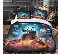 Ypthriline Copripiumino Singolo Panda 3 Pezzi Copripiumino 3D 135x200 cm Cielo stellato in Microfibra Set Singolo con Cerniera (2 Federe 50x80 cm), per Letto Singolo