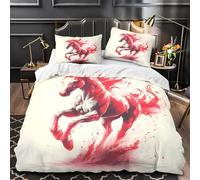 Ypthriline Copripiumino una Piazza e Mezza 250x200 cm Cavallo al Galoppo Sacco Piumone Microfibra Schizzi d'Inchiostro con Chiusura a Cerniera con 2 Federe 50x80 cm