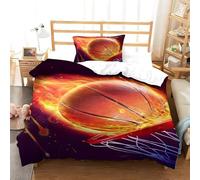 Ypthriline Copripiumino una Piazza e Mezza 250x200 cm Palla da basket Sacco Piumone Microfibra Fiamme con Chiusura a Cerniera con 2 Federe 50x80 cm