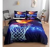 Ypthriline Copripiumino una Piazza e Mezza 250x200 cm Pallacanestro Sacco Piumone Microfibra Fiamme con Chiusura a Cerniera con 2 Federe 50x80 cm