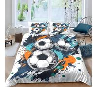 Ypthriline Copripiumino una Piazza e Mezza 250x200 cm Pallone da Calcio Sacco Piumone Microfibra Schizzi d'Inchiostro con Chiusura a Cerniera con 2 Federe 50x80 cm