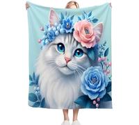Ypthriline Gatto paese delle meraviglie floreale Coperta, Stile da sogno Coperta in Flanella di Microfibra 230×270 CM, Leggera, Morbida, Comoda e Calda, Adatto per Divan e Letti