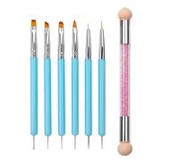 YPYMOD 6 Pezzi Pennelli Unghie Gel,1 Pennello de Unghie con Spugna, Doppia Punta Pennelli Nail Art con Atrumento di Punteggiatura, per DIY Disegno Decorazioni(Blu)