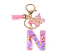 YPYMOD Portachiavi, con Iniziale Portachiavi, Alfabeto Keyring Charm con Ciondolo a Forma Nappe Farfalla(N)