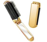 YPYMOD Spazzola per Capelli da Viaggio con Mini Specchio, Pieghevoli Spazzola Pettine per Massaggi Strumenti compatti per Lo Styling dei Capelli per Palestra, Viaggi, Borsa, Nuoto(Oro)