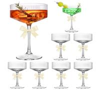 YQ Set di 8 bicchieri da coupé a coste, in vetro, da 295 ml, bicchieri da caffè espresso e Martini, vintage, eleganti bicchieri da cocktail per Martini, vino, champagne, perfetti per feste e regali