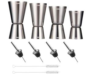 YQBFTC 4 Pezzi Graduati da Dosatore Cocktail,Misurino Cocktail in Acciaio Inox,3 cl/4 cl/5 cl/6 cl,Piccolo Jigger,Doppio Gin Tonic on 4 Beccucci e 2 Pennelli per Feste,Vino,Barasso,Bevande,Shaker