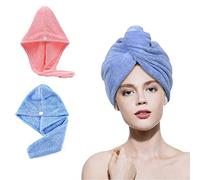 YQBFTC Asciugamano Capelli Turbante,2 Pcs Aciugamani in Microfibra,Turbante ad Asciugatura Rapida per Capelli Bagnati,Super Assorbenti Turbante Asciugacapelli con Bottoni(Blu e Rosa)