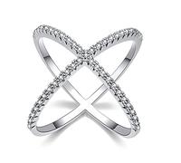 YQHWLKJ S925 Argento X Anello da dito incrociato Donna Micro pavimentato CZ Anelli di cristallo Donna Anelli d'argento-Argento,8