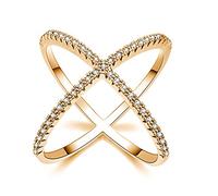YQHWLKJ S925 Argento X Anello da dito incrociato Donna Micro pavimentato CZ Anelli di cristallo Donna Anelli d'argento-Oro,8