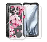 YQINHHME Cover per Doogee Blade GT PRO (6.72 ") Pellicola in Vetro Temperato, Ultra Sottile Trasparente Antiurto Morbido Silicone TPU Bumper Case Custodia per Doogee Blade GT PRO - Fiore di pesco