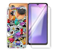 YQINHHME Cover per Doogee M30 (6.88 ") con 2 Pezzo Pellicola Vetro Temperato, Sottile Antiurto Silicone Custodia Morbida TPU Trasparente Case per Doogee M30 - Graffiti