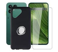 YQINHHME Cover per Fairphone 6 (6.31 ") + Pellicola Vetro Temperato, con Rotazione 360° Supporto Anello, Ultra Sottile Morbido TPU Antiurto Nero Custodia per Fairphone 6