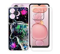 YQINHHME Cover per Oukitel C3 (6.52 "), 2 Pezzi Ultra Sottile Anti-Graffio TPU Protettiva Case Morbido Silicone Bumper Custodia per Oukitel C3 - Clear + Bestia dei Graffiti