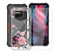YQINHHME Cover per Oukitel WP23 Plus (6.52 ") Pellicola in Vetro Temperato, Ultra Sottile Trasparente Antiurto Morbido Silicone TPU Bumper Case Custodia per Oukitel WP23 Plus - Rosa Rossa