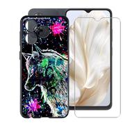 YQINHHME Custodia per Blackview Wave 8C (6.56") con 1 X Vetro Temperato Pellicola Protettiva, Ultra Sottile TPU AntiGraffio Nero Morbida Silicone Cover per Blackview Wave 8C - Lupo Punk