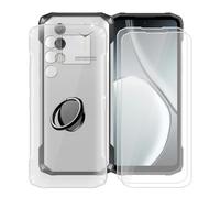 YQINHHME Custodia per Doogee Blade 10 Max (6.56 ") + 2 X Vetro Tempera Pellicola, [con Rotazione 360° Supporto Anello] Trasparente Morbido Silicone AntiGraffio TPU Cover per Doogee Blade 10 Max