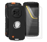 YQINHHME Custodia per Doogee Fire 3 Ultra (5.50 ") + 2 X Vetro Tempera Pellicola, [con Rotazione 360° Supporto Anello] Nero Morbido Silicone AntiGraffio TPU Cover per Doogee Fire 3 Ultra