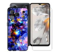 YQINHHME Custodia per Doogee Note 56 Plus (6.56") con 1 X Vetro Temperato Pellicola Protettiva, Ultra Sottile TPU AntiGraffio Nero Morbida Silicone Cover per Doogee Note 56 Plus - XT146