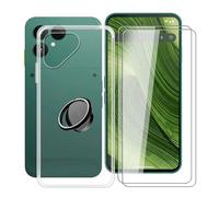 YQINHHME Custodia per Fairphone 6 (6.31 ") + 2 X Vetro Tempera Pellicola, [con Rotazione 360° Supporto Anello] Trasparente Morbido Silicone AntiGraffio TPU Cover per Fairphone 6
